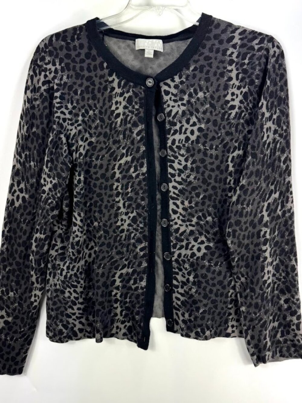 Carolyn Taylor Women's Leopard Print Button Down Cardigan Grey XL